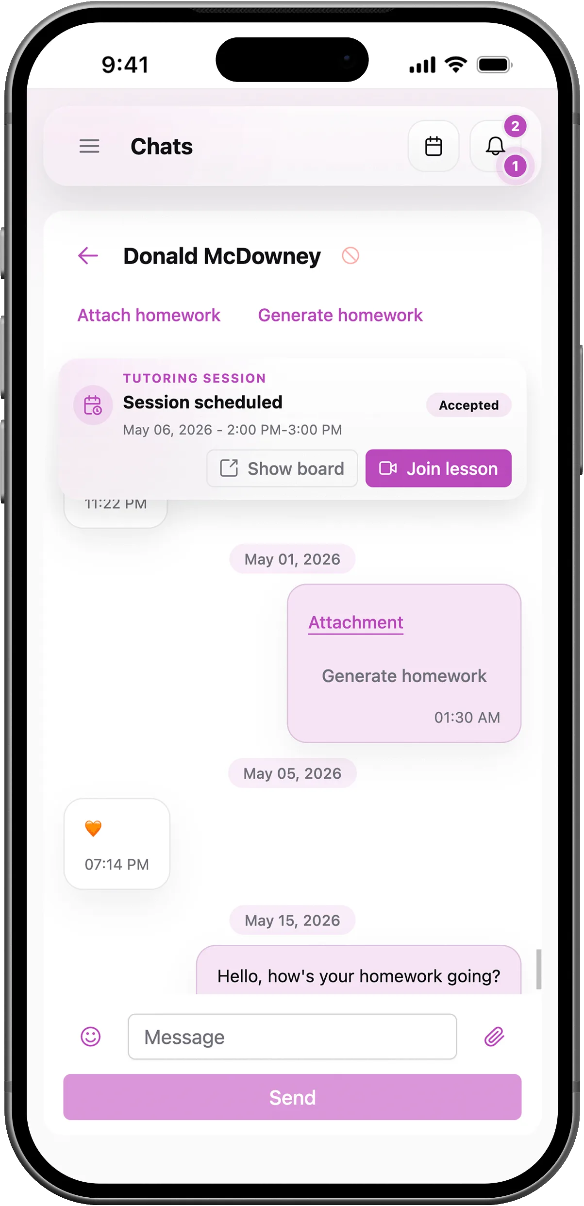 iPhone showing a SubSchool mobile lesson room entry point with live class materials
